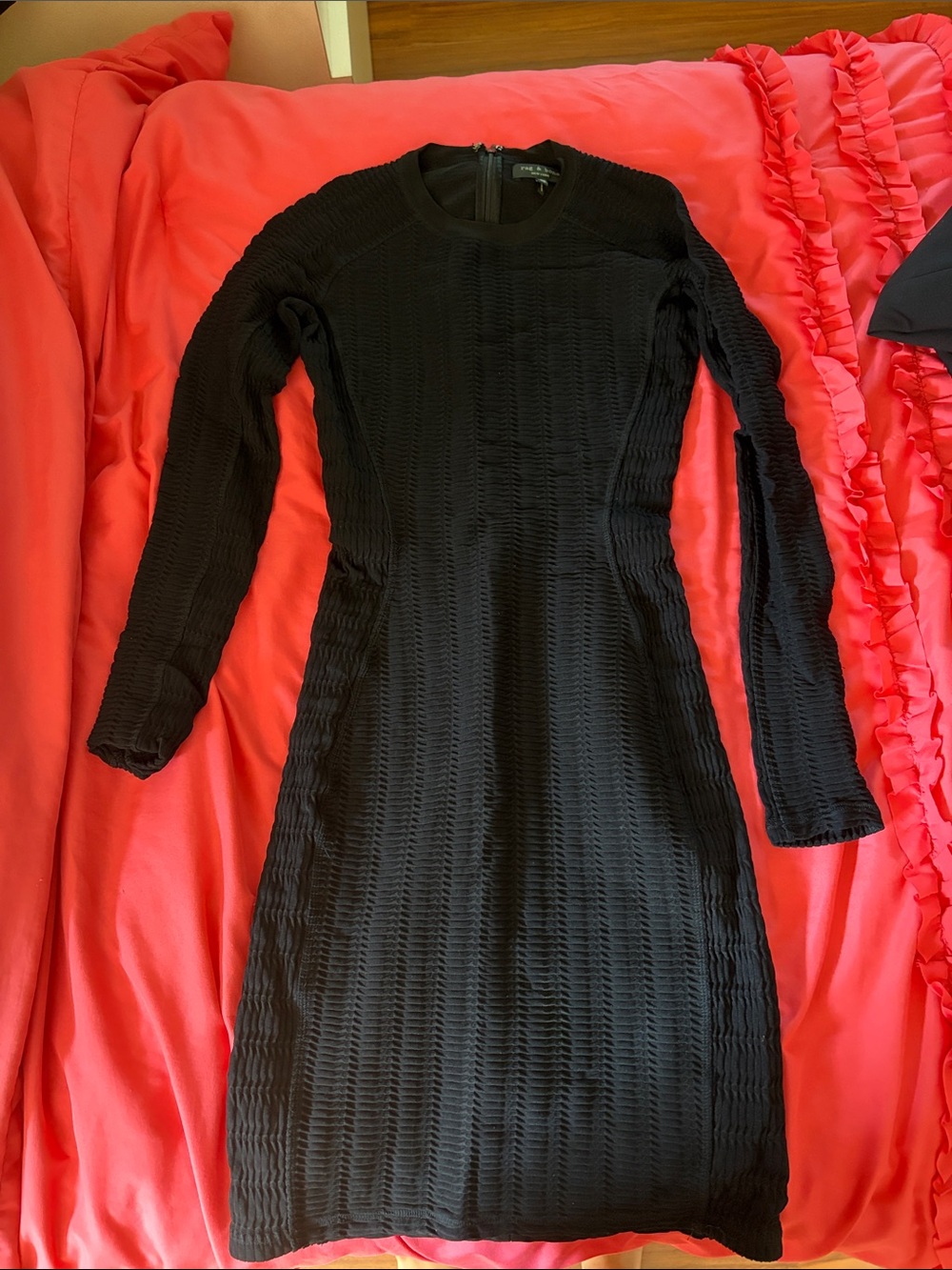 Rag and Bone Black Long-Sleeve Textured Bodycon Dress